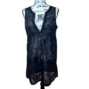 Calvin Klein black swimwear sleeveless sheer cover-up  tunic size S